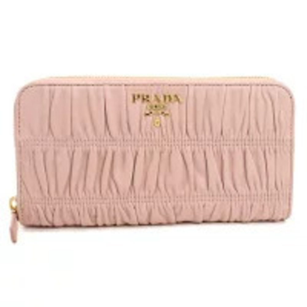 Prada Long Wallet Round Zipper Zip Around Leather Pink